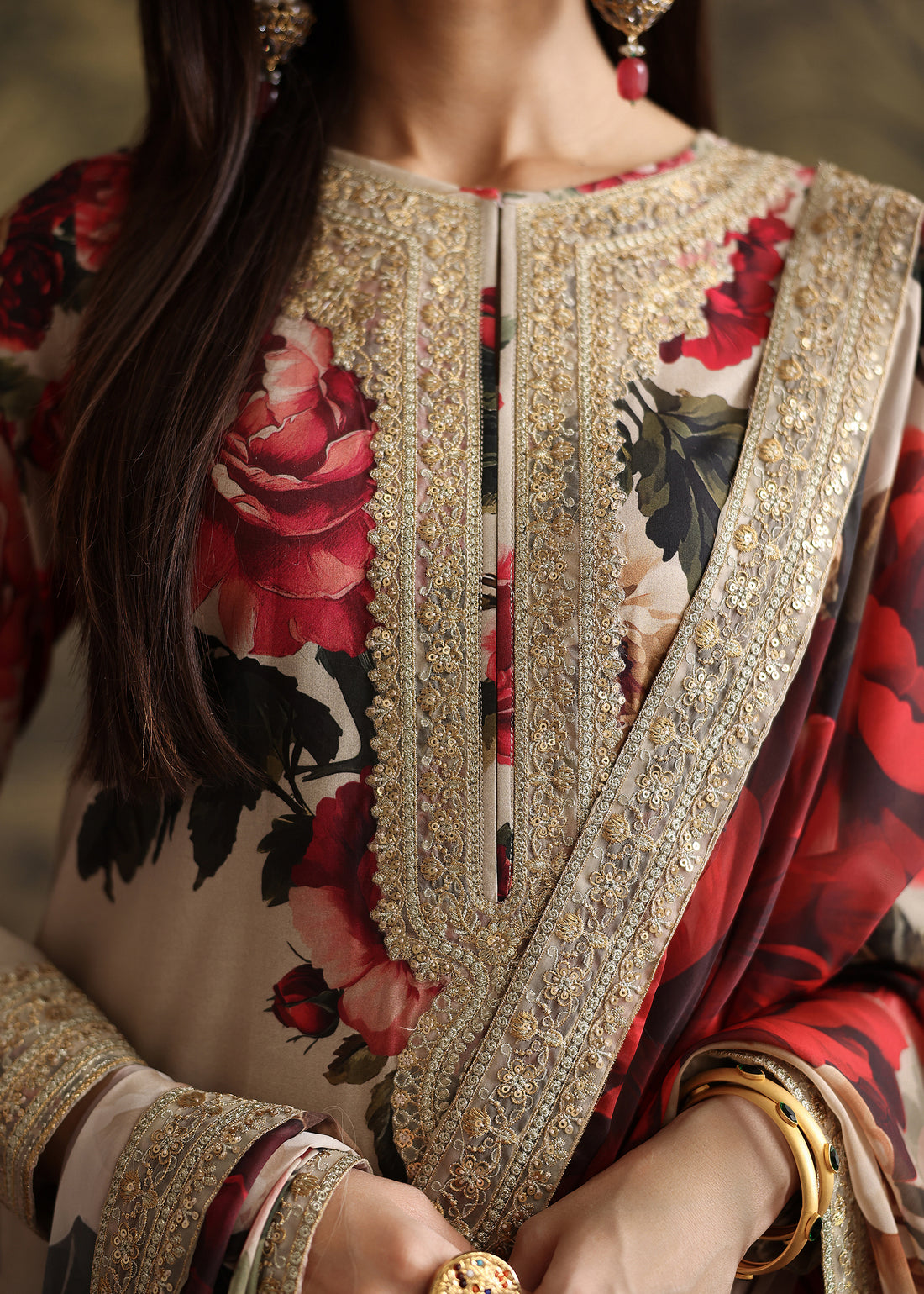 ZAINAB CHOTANI-3PC SHAMOZE SILK PRINTED EMBROIDERED SHIRT WITH SOFT SILK PRINTED EMB DUPATTA & EMB TROUSER BIC-1706