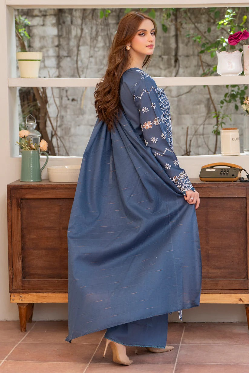 MIRAKHI LAWN 3PC - LAWN CHIKANKARI EMB SHIRT WITH LAWN TUBE SLUB DUPATTA AND LAWN DYED TROUSER | RP