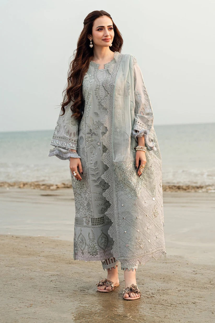 NUREH LAWN 3PC - LAWN LASER EMB SHIRT WITH MONARK EMB DUPATTA AND LAWN DYED TROUSER | RP-3691