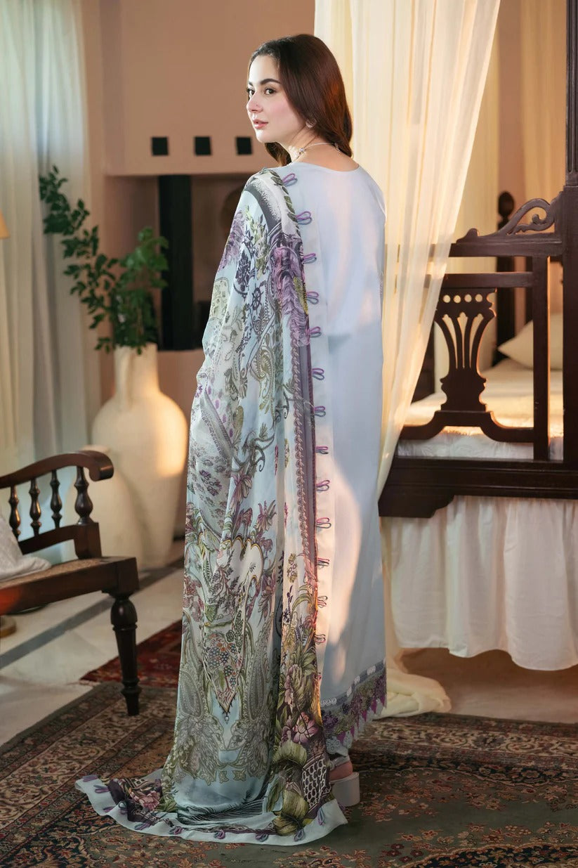 QALAMKAR LAWN 3PC - LAWN EMB SHIRT WITH CHIFFON PRINED DUPATTA AND LAWN DYED TROUSER | RP-3724