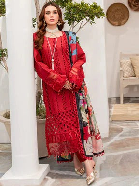 ZAINAB CHOTANI CHIKENKARI LAWN 3PC - CHIKENKARI LAWN EMB SHIRT WITH MONARK PRINTED DUPATTA AND LAWN DYED TROUSER | RP-4054