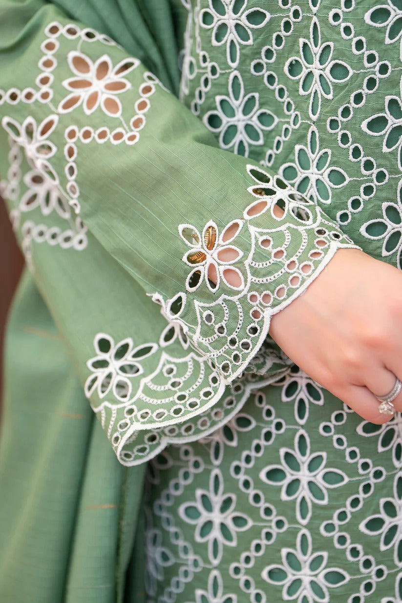 MIRAKHI LAWN 3PC - LAWN CHIKANKARI EMB SHIRT WITH LAWN TUBE SLUB DUPATTA AND LAWN DYED TROUSER | RP