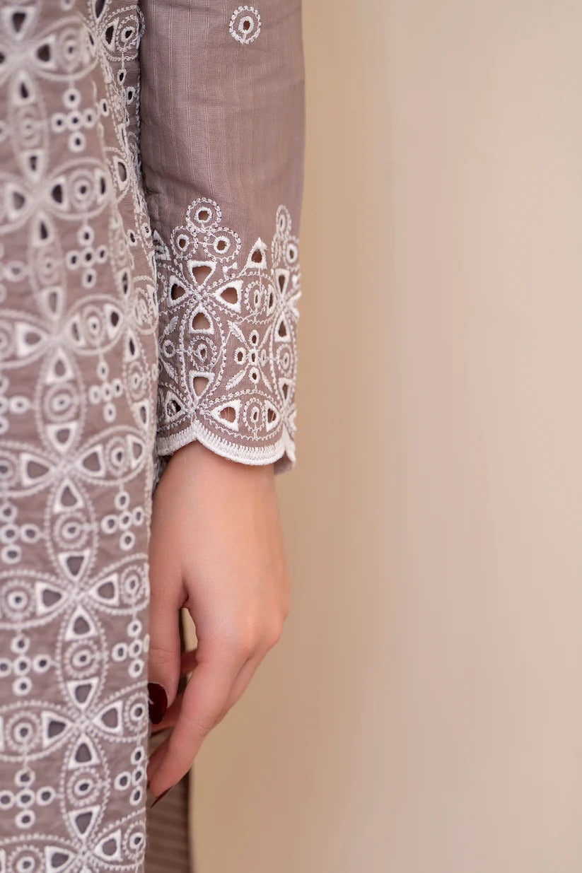 MIRAKHI LAWN 3PC - LAWN CHIKANKARI EMB SHIRT WITH LAWN TUBE SLUB DUPATTA AND LAWN DYED TROUSER | RP