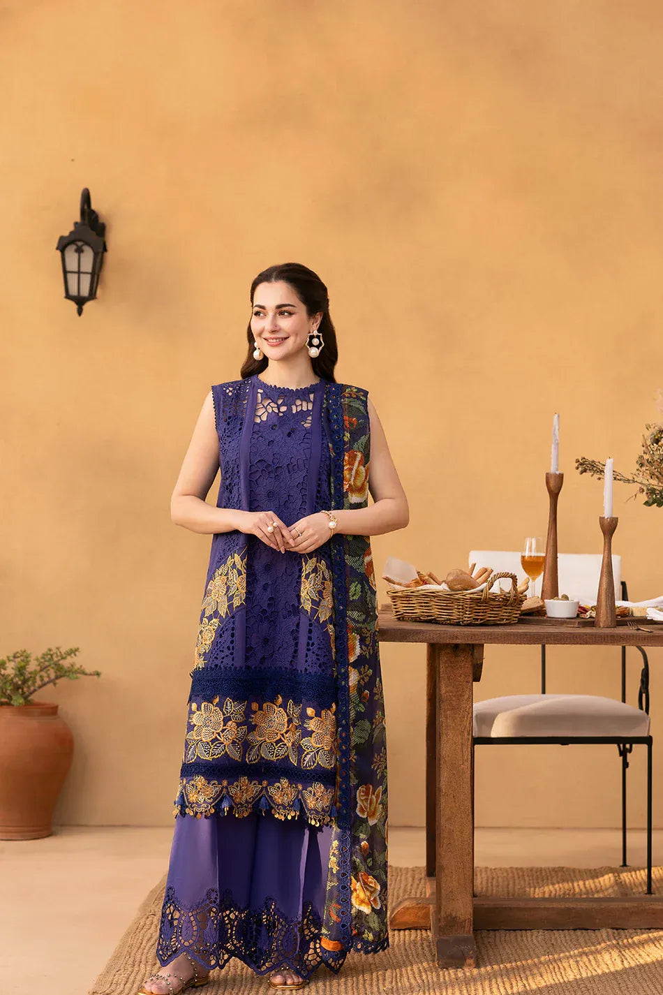 QALAMQAR-3PC LAWN EMBROIDERED SHIRT WITH CHIFFON PRINT DUPATTA AND TROUSER-RP-4693