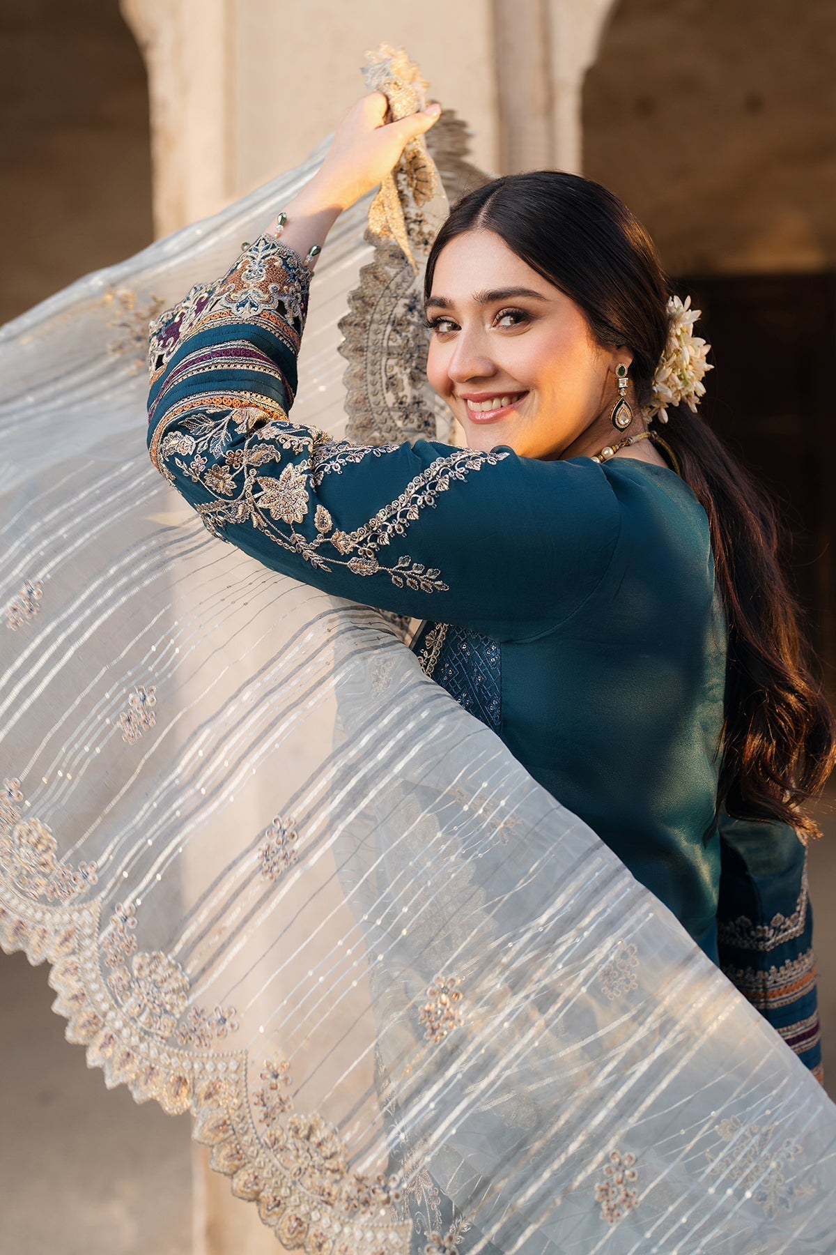 BATIK-3PC DHANAK HEAVY EMBROIDERED SHIRT WITH COTTON NET EMBROIDERED DUPATTA AND EMB TROUSER-BIC-4238