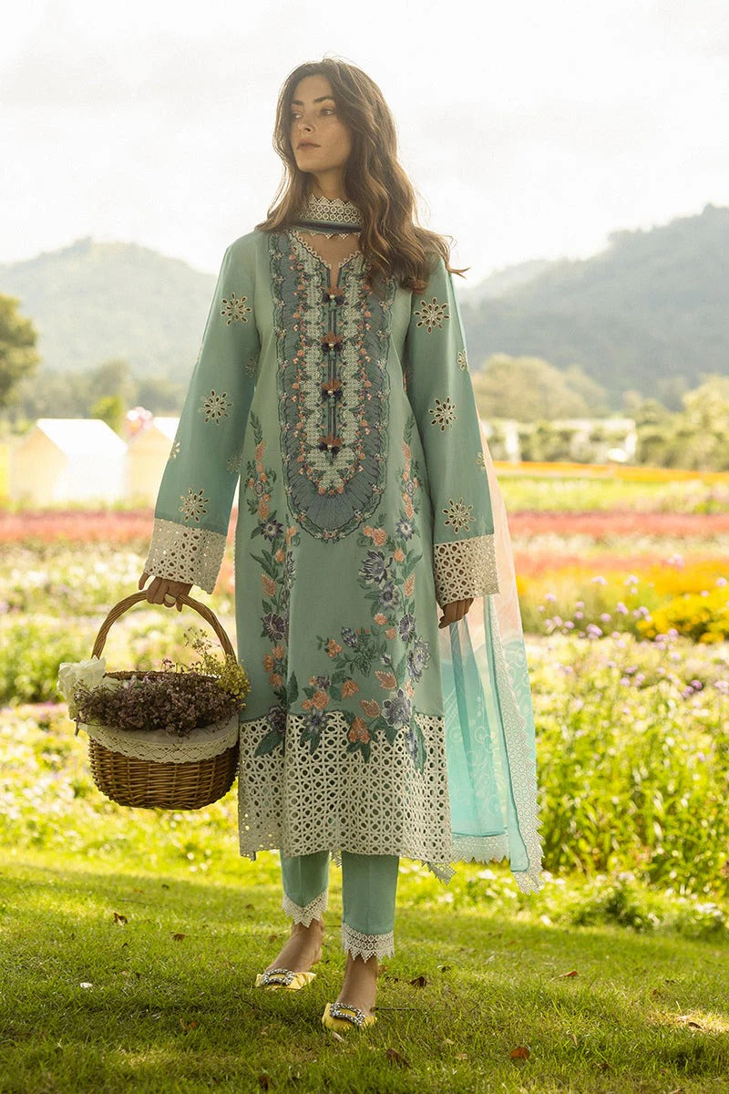 MUSHQ LAWN 3PC - LAWN EMB SHIRT WITH MONARK PRINTED DUPATTA AND LAWN DYED TROUSER | RP-3742