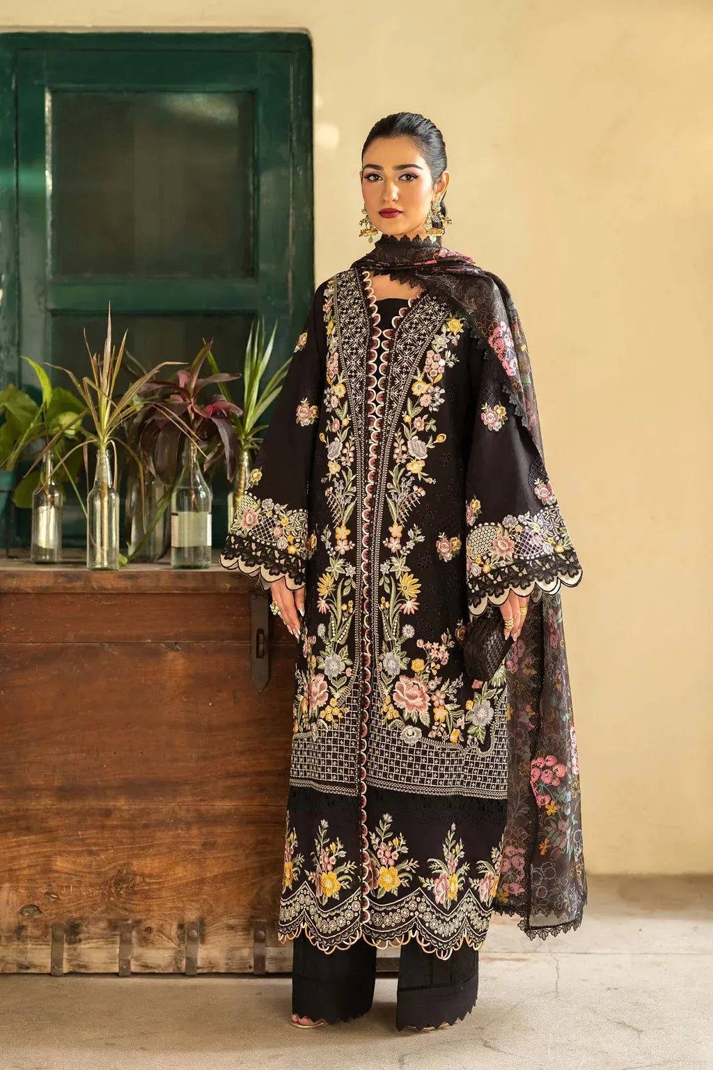 HUSSAIN REHAR-3PC LAWN EMBROIDERED SHIRT WITH CHIFFON PRINTED DUPATTA AND TROUSER-RP-4702 - Rang Pasand