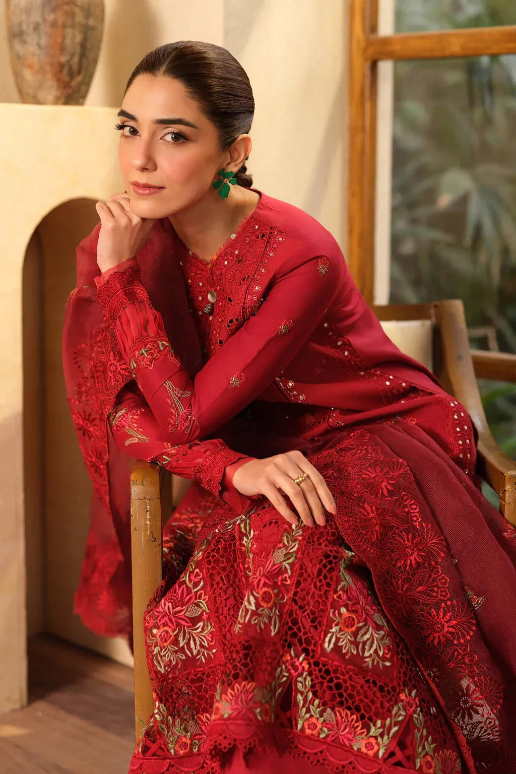 QALAMQAR-3PC LAWN EMBROIDERED SHIRT WITH KHADDI NET EMBROIDERED DUPATTA AND TROUSER-RP-4709