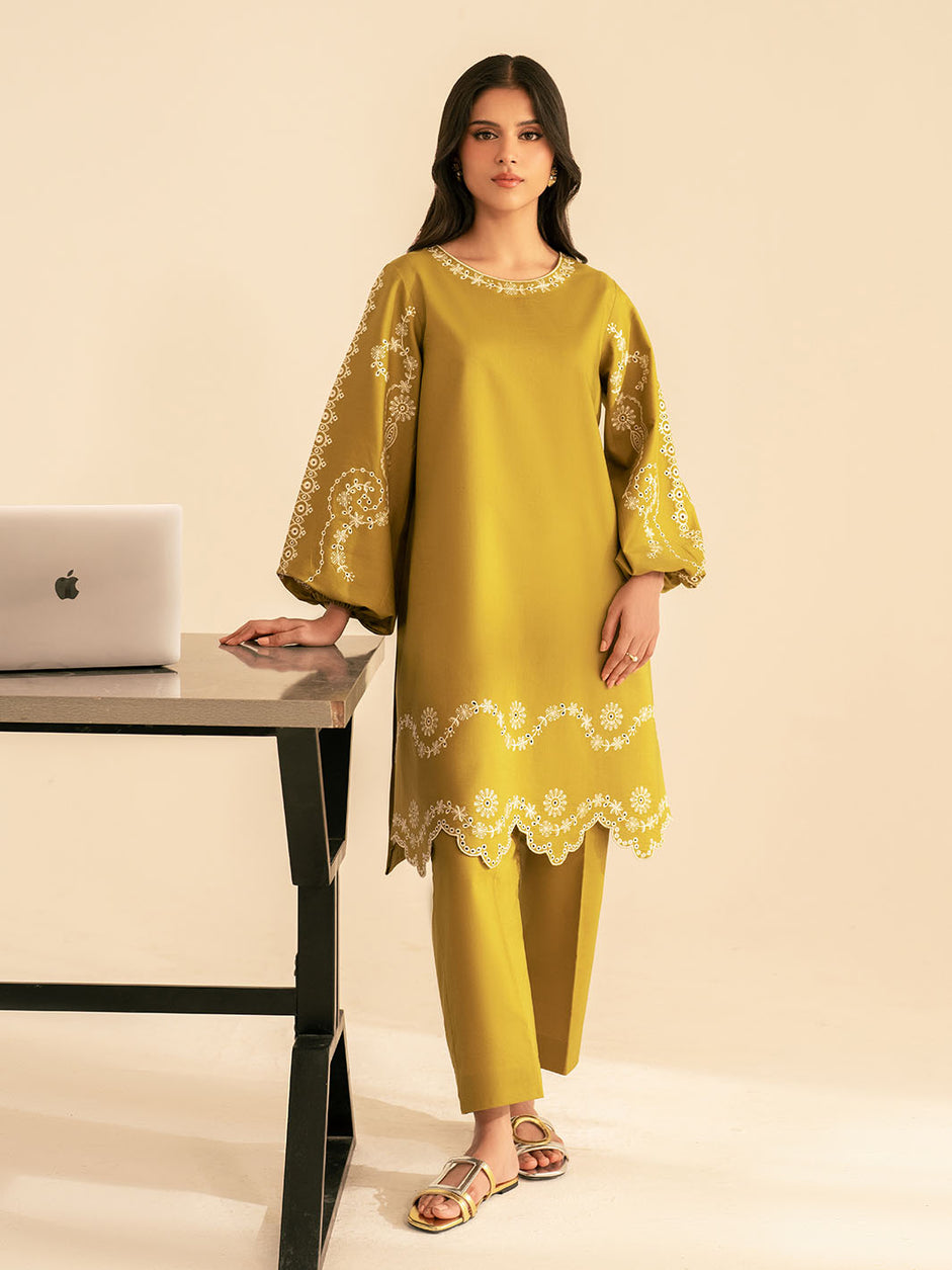 BATIK-2PC DHANAK EMBROIDRED SHIRT WITH DHANAK EMBROIDRED SLEEVES-BIC-122