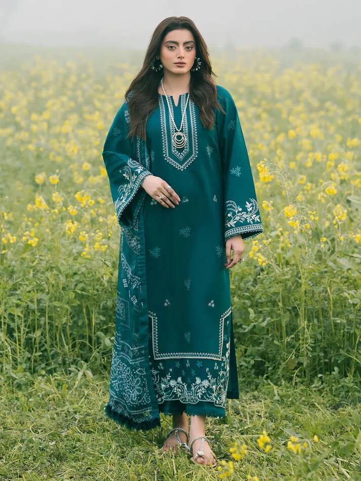 IZEL LAWN 3PC - LAWN EMB SHIRT WITH MONARK PRINTED DUPATTA AND LAWN DYED TROUSER | RP-3687