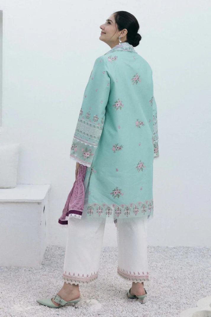 ZARA SHAHJAHAN LAWN 3PC - LAWN EMB SHIRT WITH DIAMOND PRINTED DUPATTA AND LAWN EMB TROUSER | RP-1030