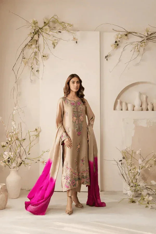 VINTAGE LAWN 3PC - LAWN EMB SHIRT WITH TIE & DYE CHIFFON DUPATTA AND LAWN DYED TROUSER | RP-3637 - Rang Pasand