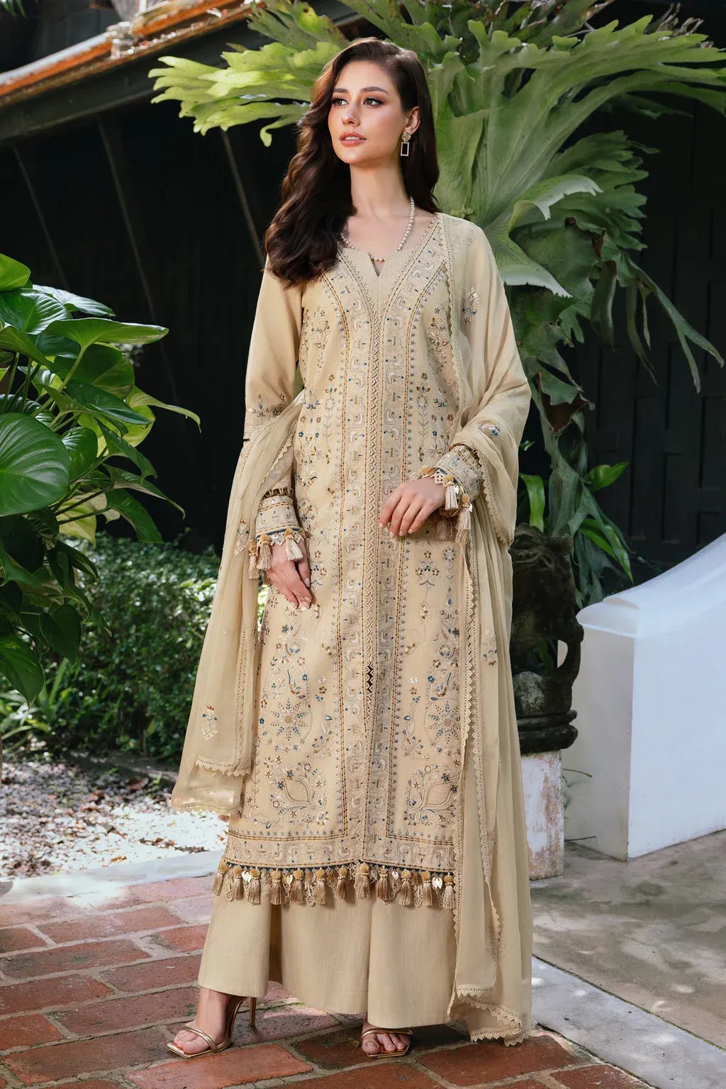 ETHNIC-3PC LAWN EMBROIDERED SHIRT WITH KHAADI NET EMBROIDERED DUPATTA AND TROUSER -RP-4658
