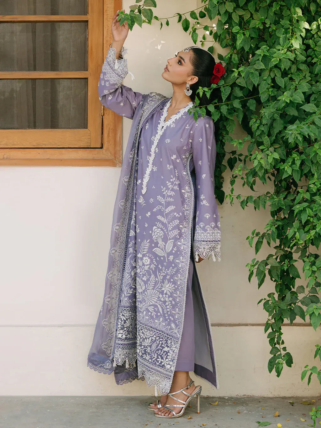 MAHNUR-3PC LAWN EMBROIDERED SHIRT WITH KHADDI NET EMBROIDERED DUPATTA AND TROUSER-RP-4699