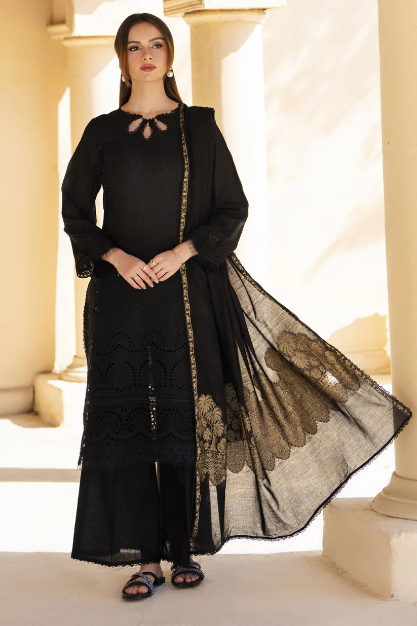 MIRAKHI LAWN 3PC - LAWN CHIKANKARI EMB SHIRT WITH JACQUARD LAWN DUPATTA AND LAWN DYED TROUSER | RP-5200