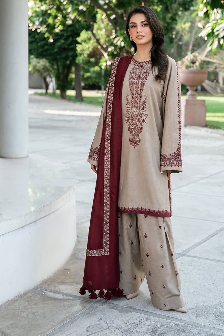BAROQUE-3PC DHANAK EMBROIDERED SHIRT WITH DHANAK EMBROIDERED SHAWL AND EMB TROUSER-BIC-4320