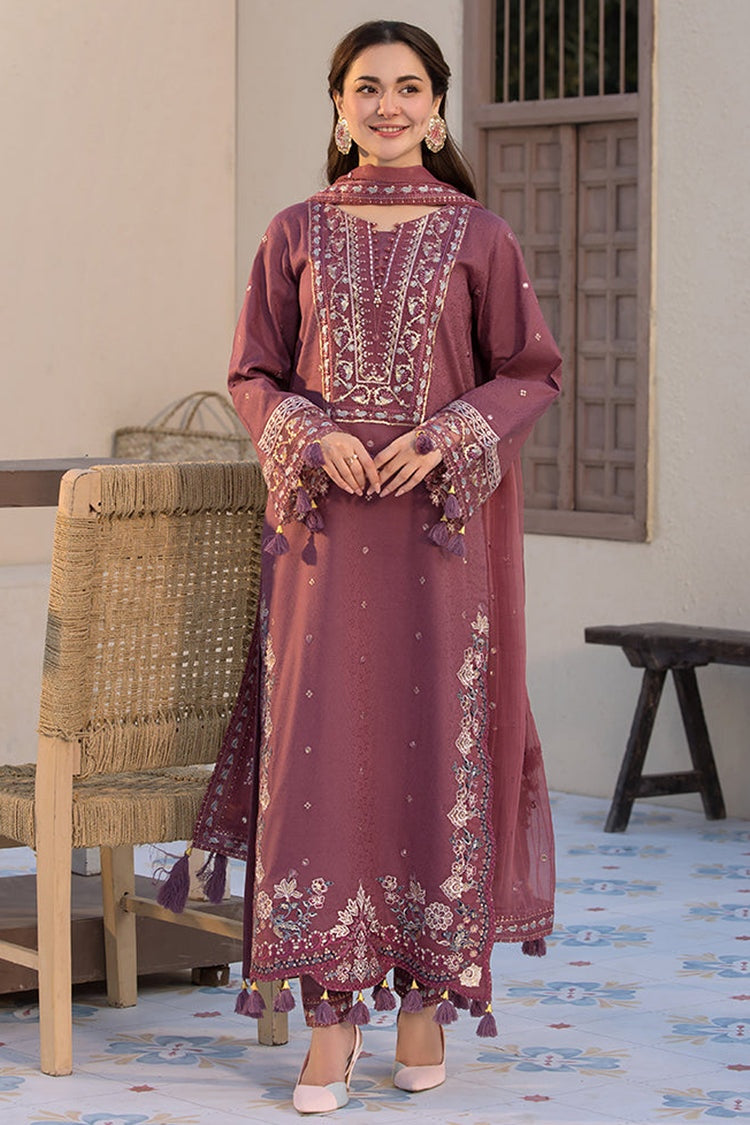JADE-3PC DHANAK SEQUENCE EMBROIDERED SHIRT WITH DHANAK EMBROIDERED SHAWL AND TROUSER-BIC-4087