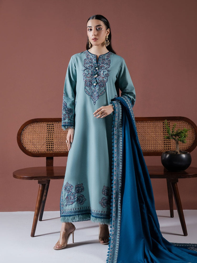 ASIM JOFA-3PC DHANAK EMBROIDERED SHIRT WITH DHANAK EMBROIDERED SHAWL & TROUSER-BIC-4217