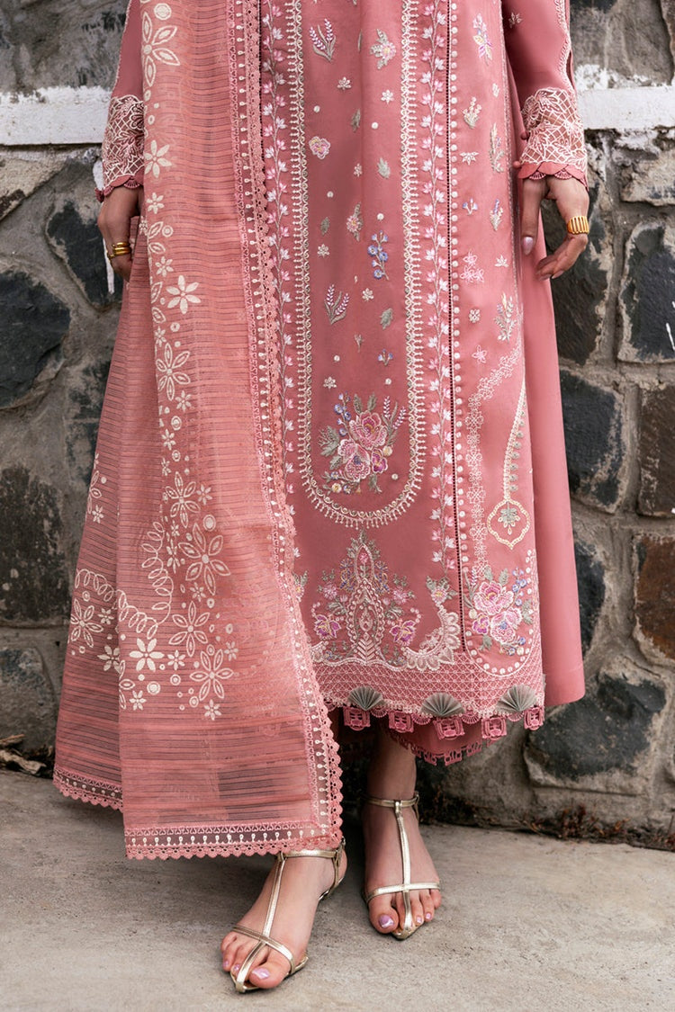 QALAMQAR-3PC DHANAK EMBROIDERED SHIRT WITH COTTON NET EMBROIDERED AND EMB TROUSER-BIC-4213