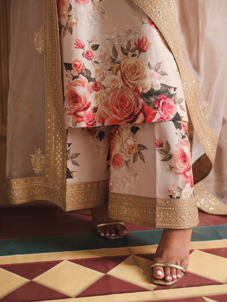 ZAINAB CHOTANI-3PC SHAMOZE SILK PRINTED EMBROIDERED SHIRT WITH SOFT SILK PRINTED EMB DUPATTA & EMB TROUSER BIC-1721
