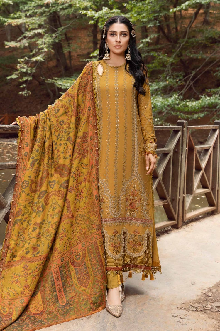 MARIA.B-3PC KARANDI EMBROIDERED SHIRT WITH COURTRAI PRINTED SHAWL AND TROUSER-BIC-4286