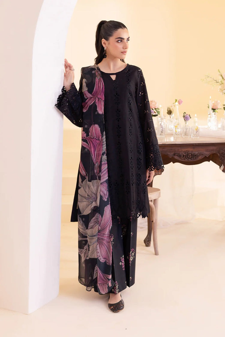 IZNIK-3PC DHANAK CHIKAN EMBROIDERED SHIRT WITH COURTRAI PRINTED SHAWL AND EMB TROUSER-BIC-4022