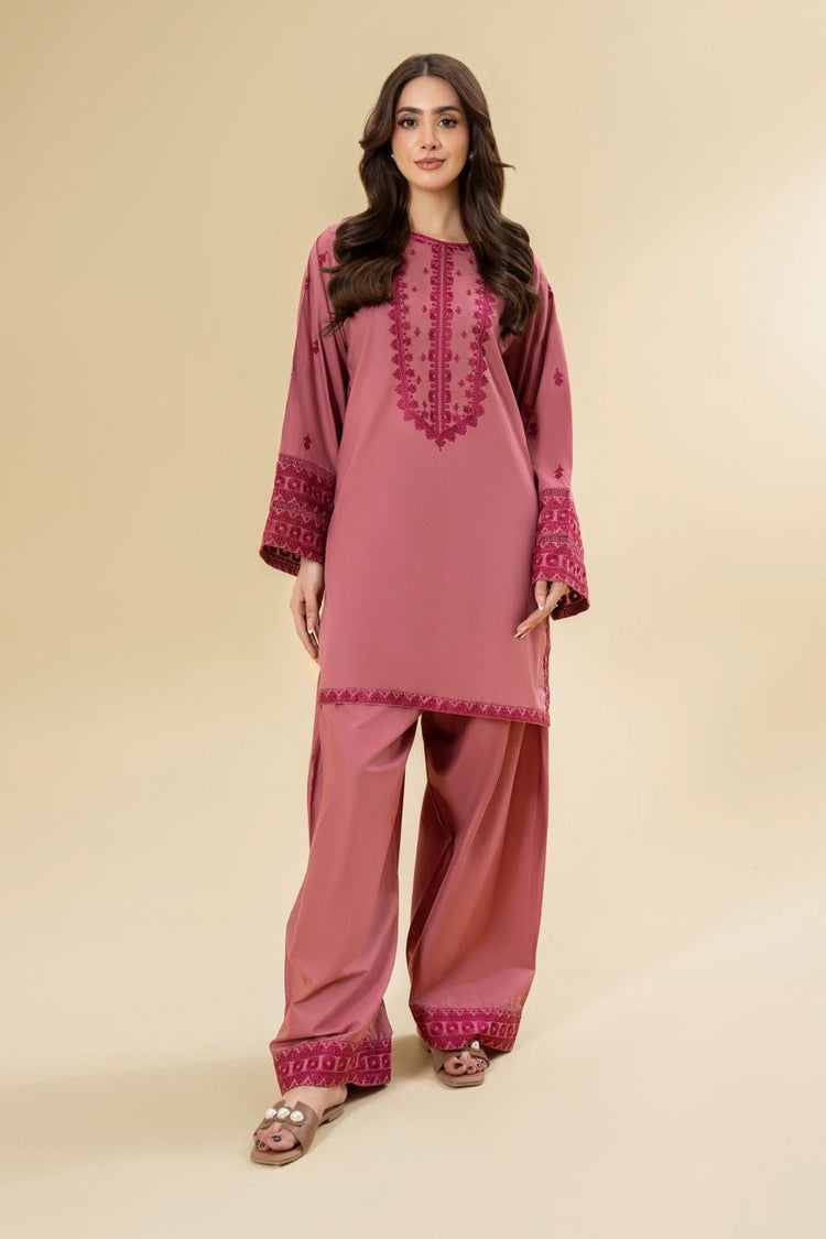 LAZULI-2PC KHADDAR EMBROIDRED SHIRT WITH KHADDAR EMB TROUSER-BIC-127