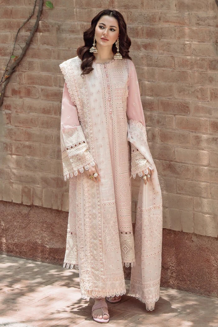 JAZMIN LAWN 3PC - LAWN LASERCUT EMB SHIRT WITH MONARK EMB DUPATTA AND LAWN DYED TROUSER | RP-3702