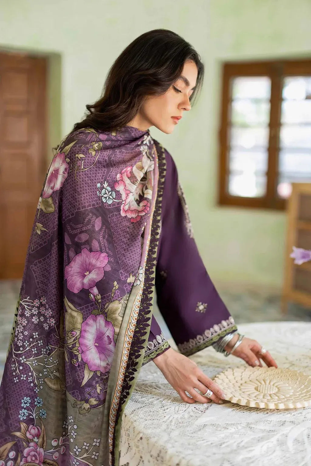 JAZMIN-3PC LAWN EMBROIDERED SHIRT WITH CHIFFON PRINTED DUPATTA AND TROUSER-RP-4631