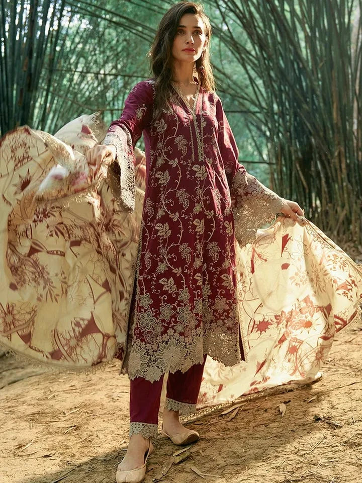 IMAGE LAWN 3PC - LAWN EMB SHIRT WITH MONARK PRINTED DUPATTA AND LAWN DYED TROUSER | RP-3598