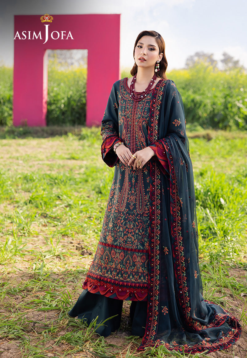 ASIM JOFA-3PC DHANAK EMBROIDERED SHIRT WITH DHANAK EMBROIDERED SHAWL AND TROUSER -BIC-4191