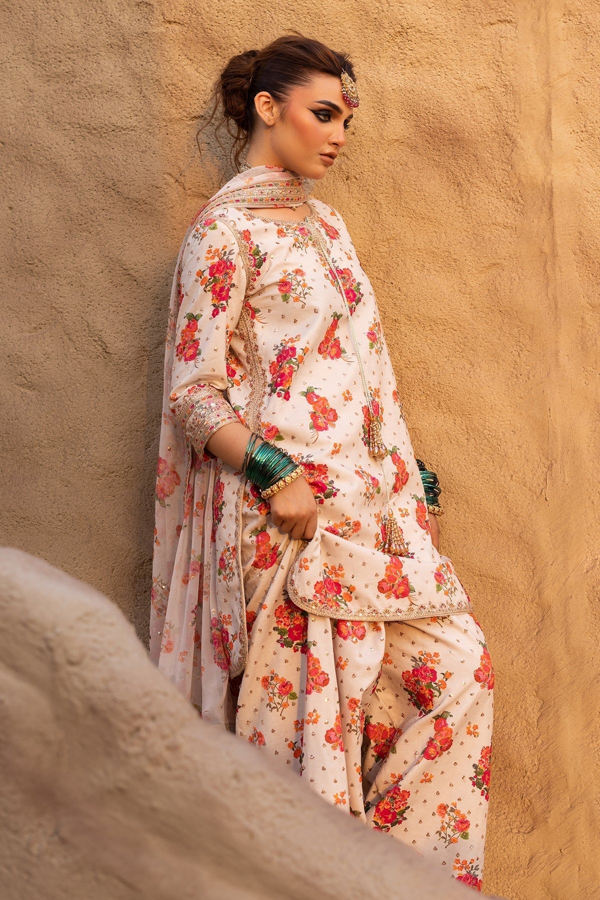 CHARIZMA-3PC SHAMOZE SILK PRINTED EMB SHIRT WITH SOFT SILK PRINTED EMB DUPATTA & EMB TROUSER BIC