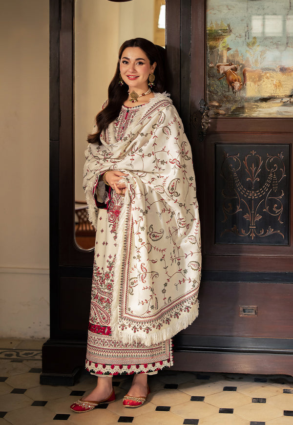 ASIM JOFA-3PC DHANAK SEQUENCE EMBROIDERED SHIRT WITH DHANAK EMBROIDERED SHAWL & DHANAK TOUSER-BIC-4060