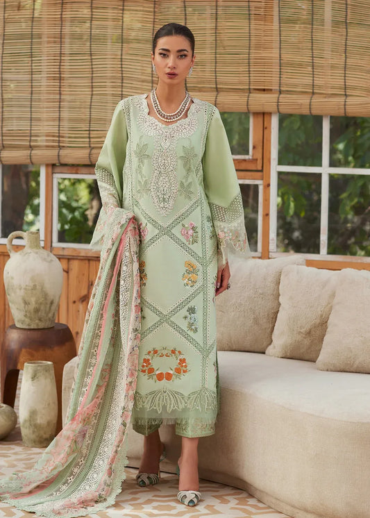 CRIMSON-3PC LAWN CHIKAANKARI EMBROIDERED SHIRT WITH CHIFOON PRINTED DUPATTA AND EMB TROUSER-RP-4748