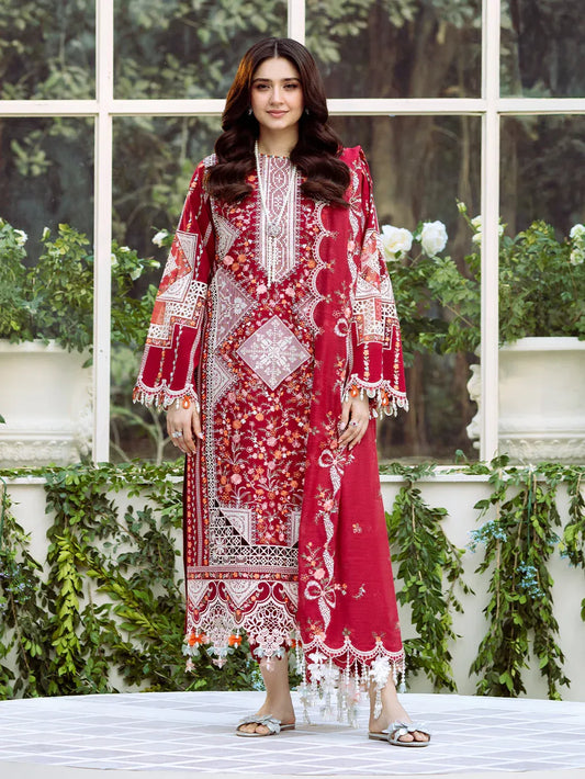 BIN ILYAS-3PC LAWN HEAVY EMBROIDERED SHIRT WITH KHADDI NET EMBROIDERED DUPATTA & LAWN TOUSER-RP-4724