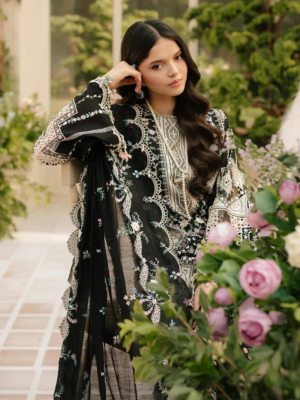 BIN ILYAS-3PC LAWN HEAVY EMBROIDERED SHIRT WITH KHADDI NET EMBROIDERED DUPATTA & LAWN TOUSER-RP-4725 - Rang Pasand