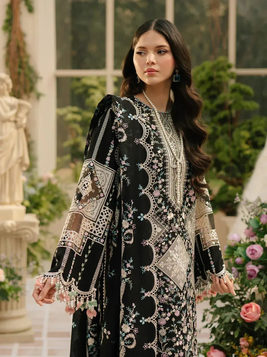 BIN ILYAS-3PC LAWN HEAVY EMBROIDERED SHIRT WITH KHADDI NET EMBROIDERED DUPATTA & LAWN TOUSER-RP-4725 - Rang Pasand