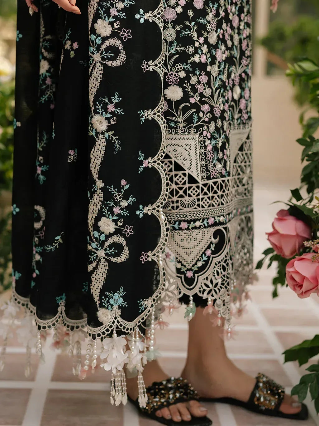 BIN ILYAS-3PC LAWN HEAVY EMBROIDERED SHIRT WITH KHADDI NET EMBROIDERED DUPATTA & LAWN TOUSER-RP-4725 - Rang Pasand