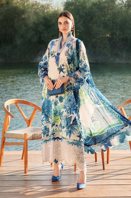 MARIA.B LAWN 3PC - LAWN EMB PRINTED SHIRT WITH CHIFFON PRINTED DUPATTA AND LAWN PRINTED TROUSER | RP