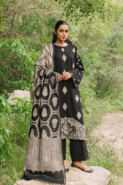 Jazmin- 3PC Dhanak Embroidered Shirt With Dhanak Twil Print Wool Shawl & Trouser-RP-3312