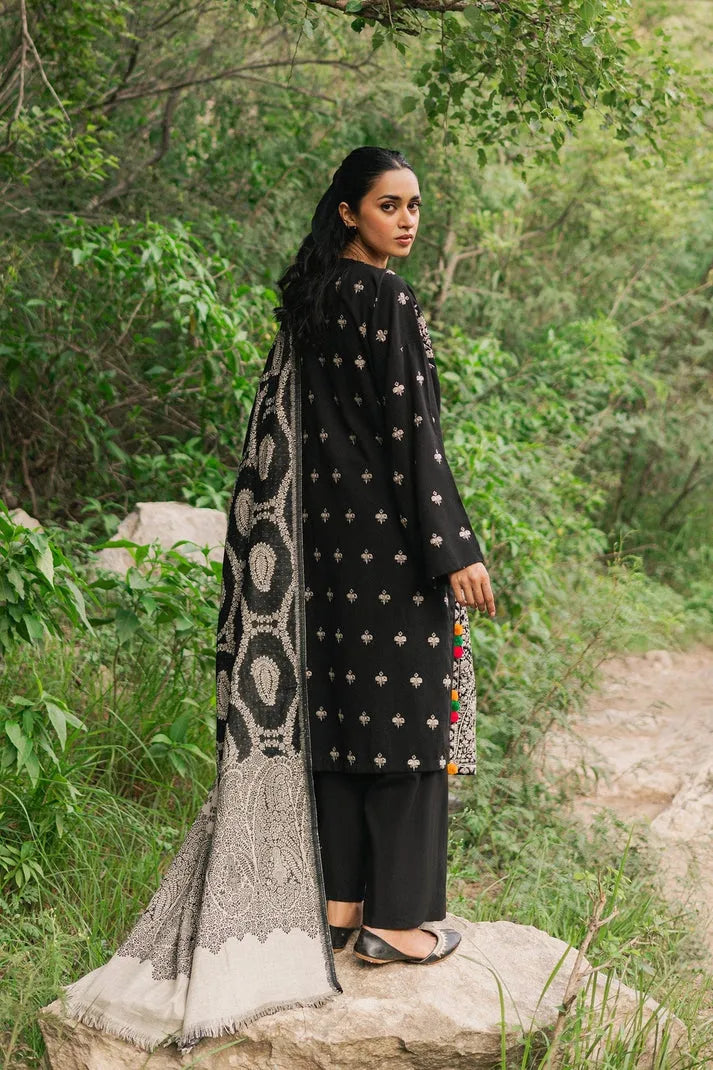 Jazmin- 3PC Dhanak Embroidered Shirt With Dhanak Twil Print Wool Shawl & Trouser-RP-3312