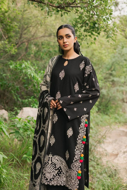 Jazmin- 3PC Dhanak Embroidered Shirt With Dhanak Twil Print Wool Shawl & Trouser-RP-3312