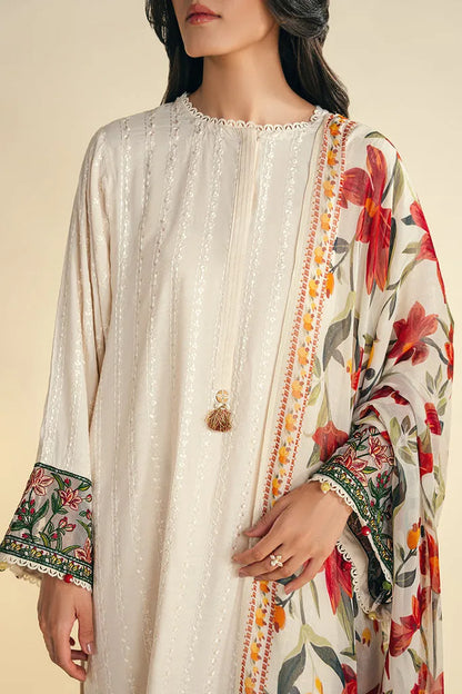 JAZMIN-3PC KHADDAR EMBROIDRED SHIRT WITH WOOL PRINT SHAWL AND TROUSER-RP-3248