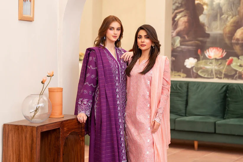 MIRAKHI LAWN 3PC - LAWN CHIKANKARI EMB SHIRT WITH LAWN TUBE SLUB DUPATTA AND LAWN DYED TROUSER | RP