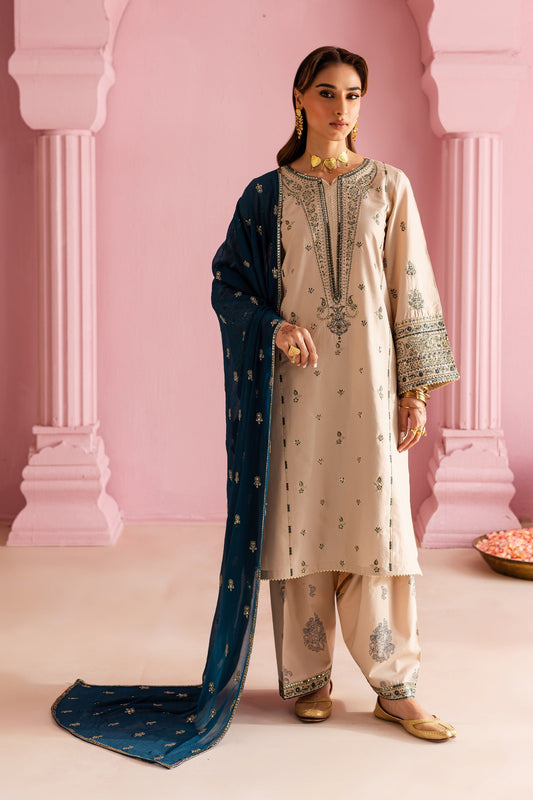BATIK-3PC DHANAK EMBROIDERED SHIRT WITH DHANAK EMBROIDERED SHAWL & EMB TROUSER-BIC-4162