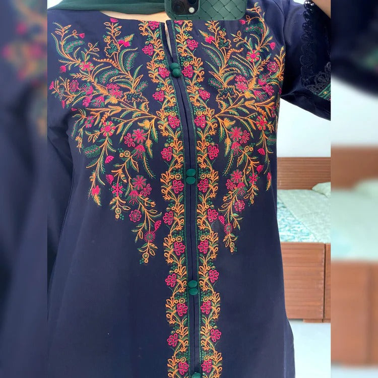 BRANDSINN-3PC DHANAK EMBROIDERED SHIRT WITH BAMBER CHIFFON DUPATTA AND EMB TROUSER-BIC-4076