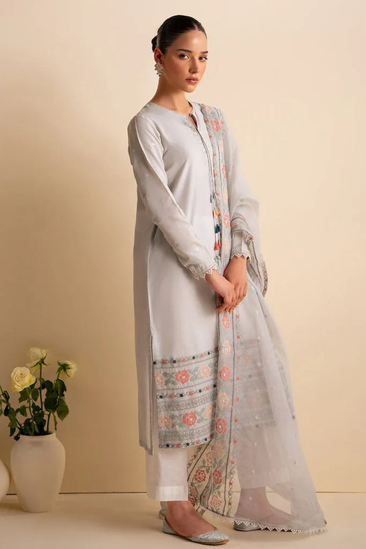 CROSS STITCH-3PC DHANAK EMBROIDERED SHIRT WITH ORGANZA EMBROIDRED DUPATTA AND TROUSER-RP116