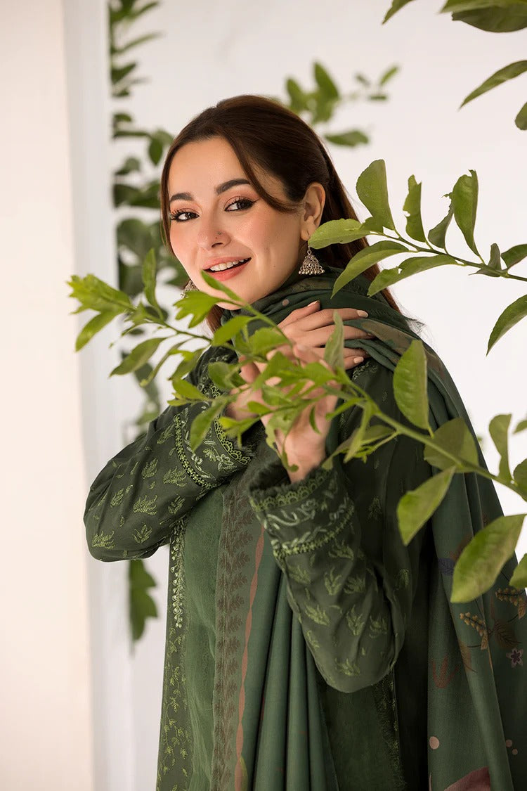 SOBIA NAZIR- 3PC DHANAK EMBROIDERED SHIRT WITH WOOL PRINT SHAWL AND TROUSER-BIC-4027