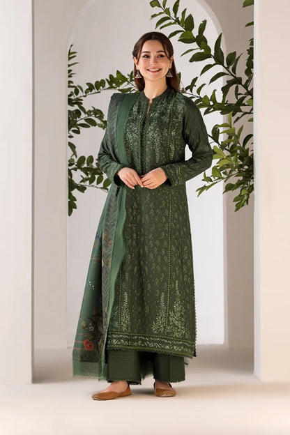 SOBIA NAZIR- 3PC DHANAK EMBROIDERED SHIRT WITH WOOL PRINT SHAWL AND TROUSER-RP-3356