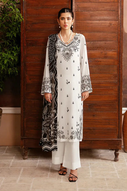 AFSANAH-3PC DHANAK EMBROIDERED SHIRT WITH COUTURE PRINTED SHAWL & TROUSER-RP-3385